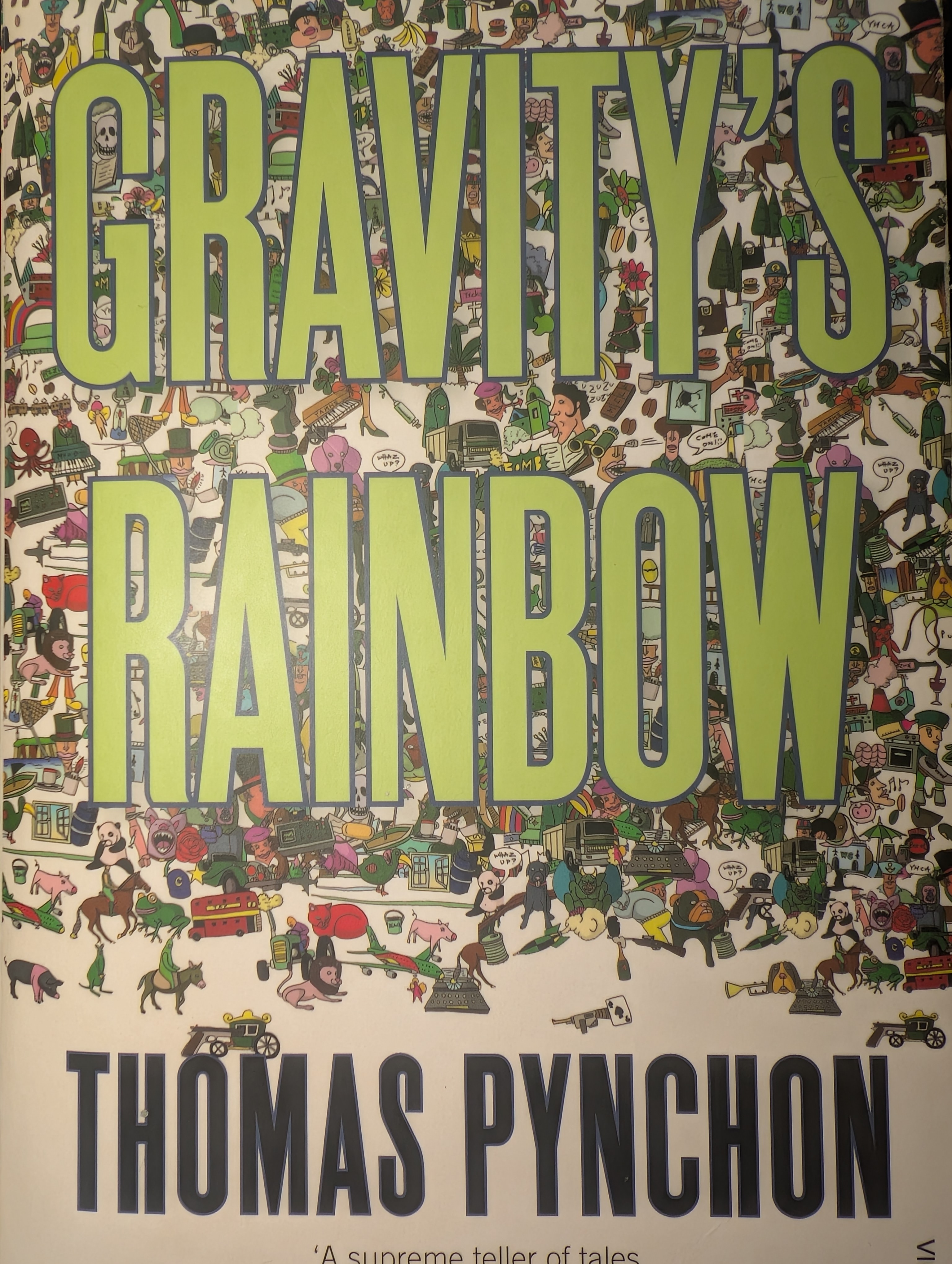 Best book I've ever read. It has everything. It has what you'd expect from a 70s postmodern epic and more. There's seemingly no end to the scope and gravity of the ideas on display. The characters, although often criticised for being vehicles for ideas, still feel larger than life, to the extent that as I write this, nearly a year since I finished the book, I can still remember many characters' names. My favourite was easily Roger Mexico, each of his portions of the book blew me away. The book is hilarious, I've never laughed so much in my life. It's soul crushing and pessimistic. But somehow optimistic. It's everything and anything and also nothing. The book contains over 400 characters. Not all of them human or even alive. Several are lightbulbs, and the story of Byron The Bulb really encapsulates the out there and dreamlike nature of the book. Not all of it is fiction, some of it is metaphor for the countercultural movement from 1960s California, some of it is a literal depiction of some horror or clandestine operation during WW2, some is metaphor for industrial processes and advanced mathematics. Much of it blurs the lines between, which is what makes this more than just a well written emotional rollercoaster and makes it something that feel like a psychedelic experience, a peeling back of the veil.
Highly educational on topics of a whole range of things from organic chemistry, to American history, to Calvinism, to WW2, to calculus, to the physical mechanisms that guide rockets, to German imperialism and other ways of existing in this universe than what we're accustomed to.
There's this fantastic part where Slothrop, the main character, sees a friend of his that had recently died, he talks to him, everything feels normal, until he realises that it isn't normal and then the apparition of his friend fades away, did the friend fade away because Slothrop was dreaming, or did he fade away because Slothrop wouldn't let himself accept that there's stuff on the other side that we can interface with, if we just accept that we can't understand it through rationality?
The prose often gets criticism for being annoying or too convoluted or for the sentences being too long or the words too arcane. I didn't get that feeling at all. At times it does feel like Pynchon is trying to punish you for trying to read it, but it isn't punishment it's a challenge. It's as if he's saying "prove you're not stuck in your ways of thinking, open your mind or get left behind". One part of the book opens with a passage, something like, "You will want cause and effect, you won't find it". I never got the feeling that he was showing off with the prose, it felt like I was reading the words themselves having fun playing around with eachother. 
My only criticisms are 1. that it ends, and 2. Slothrop is always saying "a-and", I get that he's supposed to have a stutter and an accent but it never feels quite right on the mind-tongue. Weird book though, not for the faint of heart, definitely not for anyone that thinks depiction is equivalent to endorsement. He writes about everything and he will challenge you on everything.
